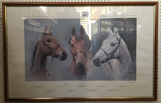 Susan Crawford (b. 1941), print, We Three Kings, 37/300, also signed by owners, jockeys & trainers (commemorative charity edition)